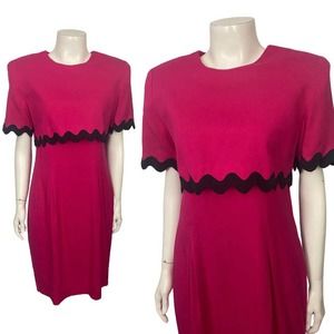 1990s Barbie Hot Pink Linen Blend Rickrack Mini Shift Dress / Women’s Small